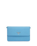 Saffiano Small Wallet-on-a-Strap, Light Blue (Mare)