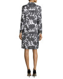 Sleeveless Floral Jacquard Dress w/ Jacket, Black/Creme