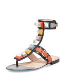 Multicolor Studded Ankle-Wrap Sandal, Black