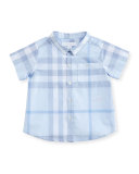 Tyson Short-Sleeve Cotton Check Shirt, Light Blue, Size 3-24 Months