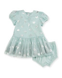 Missy Metallic Daisy Tulle Dress w/ Bloomers, Blue, Size 12-24 Months