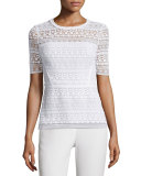 Diondora Half-Sleeve Lace Blouse, Optic White