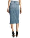 Leanne Slit-Front Denim Midi Skirt, Indigo