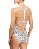 Free Spirit Braided-Back Printed One-Piece Swimsuit