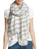 Buckley Striped Scarf with Fringed Edges, Light Gray