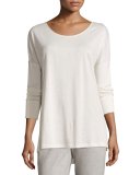 Cashmere-Blend Long-Sleeve Lounge Top, Crystal Gray