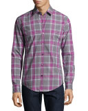 Plaid Cotton Sport Shirt, Dark Purple