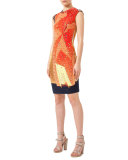 Rock Climbing Wall Printed Cap-Sleeve Dress, Rust/Navy