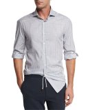 Box Check Spread-Collar Shirt, Gray