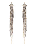 Pave Diamond Crown Earrings with Chain Fringe Drops