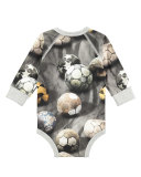 Frank Long-Sleeve Soccer Ball Playsuit, Gray, Size 3-12 Months