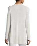 Ribbed Linen-Blend V-Neck Top, Bone