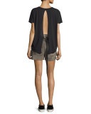 Suede Buckled Mid-Rise Shorts, Mortar