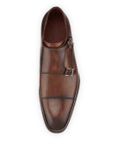 Leather Double-Monk Shoe, Brown 