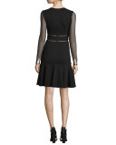 Long-Sleeve Lace-Inset Dress, Black