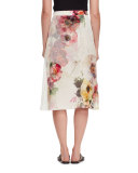 Floral Silk A-Line Midi Skirt, Multi