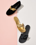 Dalila Wings Suede Smoking Slipper, Nero/Oro