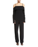 Side-Snap Wide-Leg Pants