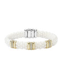 Caviar Ceramic Pearl & Diamond Three-Station Bracelet, Size Medium