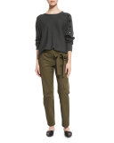 Enzyme-Wash Twill Straight-Leg Pants, Loden Green