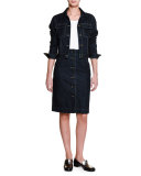 Button-Front Denim Jacket, Dark Navy