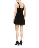 Sleeveless Smocked Velour Dress, Black