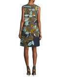 Sleeveless Floral-Print Cloqué Shift Dress, Multi