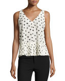 Dandelion-Print Sleeveless Top, Chalk/Black