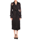 Floral-Embroidered Double-Breasted Trenchcoat, Black Orchid