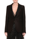 One-Button Boxy Tuxedo Jacket, Black