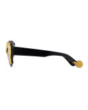 24k Gold Horse Cat-Eye Sunglasses, Black
