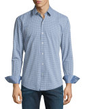 Dobby-Plaid Long-Sleeve Sport Shirt, Navy