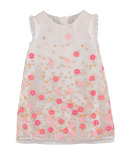 Sleeveless Embroidered Floral Shift Dress, Coral/Pink, Size 3-7