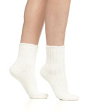 Cashmere-Blend Cozy Ruffled Bedsocks, Off White