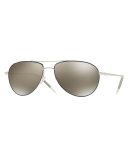 Benedict Mirrored Aviator Sunglasses, Silver/Navy
