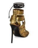 Python Lace-Up 105mm Sandal, Gold