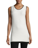 Soft Links Knit Jewel-Neck Shell, Bright Alabaster/Caviar