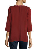 Faith 3/4-Sleeve Embroidered Blouse, Plus Size  