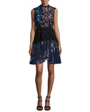 Nina Floral-Lace Pleated Mini Dress