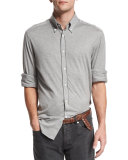 Long-Sleeve Stretch-Knit Shirt, Gray