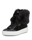 Poppy Faux-Fur High-Top Sneaker, Black