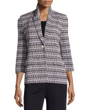 Houndstooth-Print 3/4-Sleeve Jacket, Navy/New Ivory