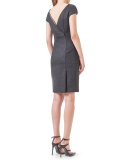 Chain-Trim V-Back Plaid Dress, Granite