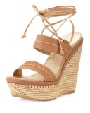 Abandon Leather Ankle-Wrap Wedge Sandal, Meil