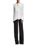 Button-Tab Wide-Leg Trousers, Black