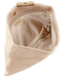 Chandra Shimmer Suede Chain Clutch Bag, Champagne