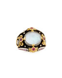 Pink Tourmaline & Pink Crystal Quartz Over Sapphire Ring