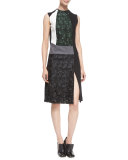 Mixed-Media Sleeveless Lace Dress