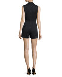 Debby Sleeveless Tuxedo Romper, Black