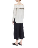 Frederic Off-the-Shoulder Striped Top, Ivory/Black